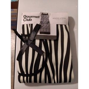 Gourmet Club Zebra Hostess Kitchen Apron Ribbon Pockets Black Cream New